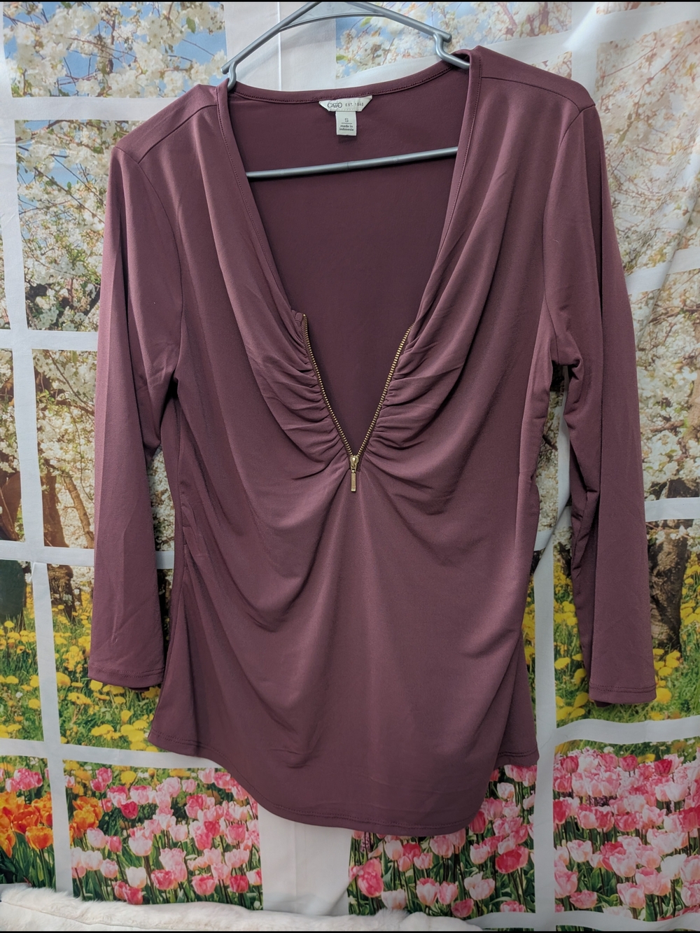 Cato Mauve Plum Long-Sleeve Zip Drape Top